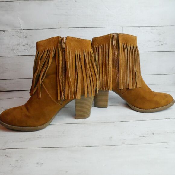 Mossimo Supply Co Womens Size 9 Brown Suede Fringe Side Zip Bootie - Picture 8 of 12